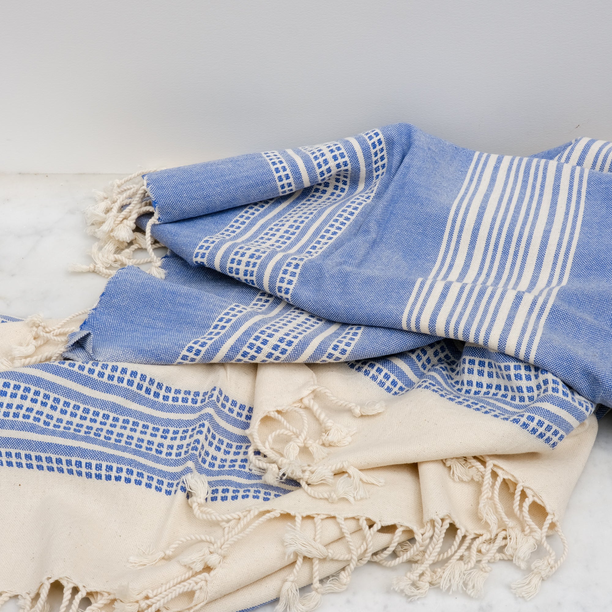 CHARM El Dokuması Peştemal  Mavi Beyaz image 1