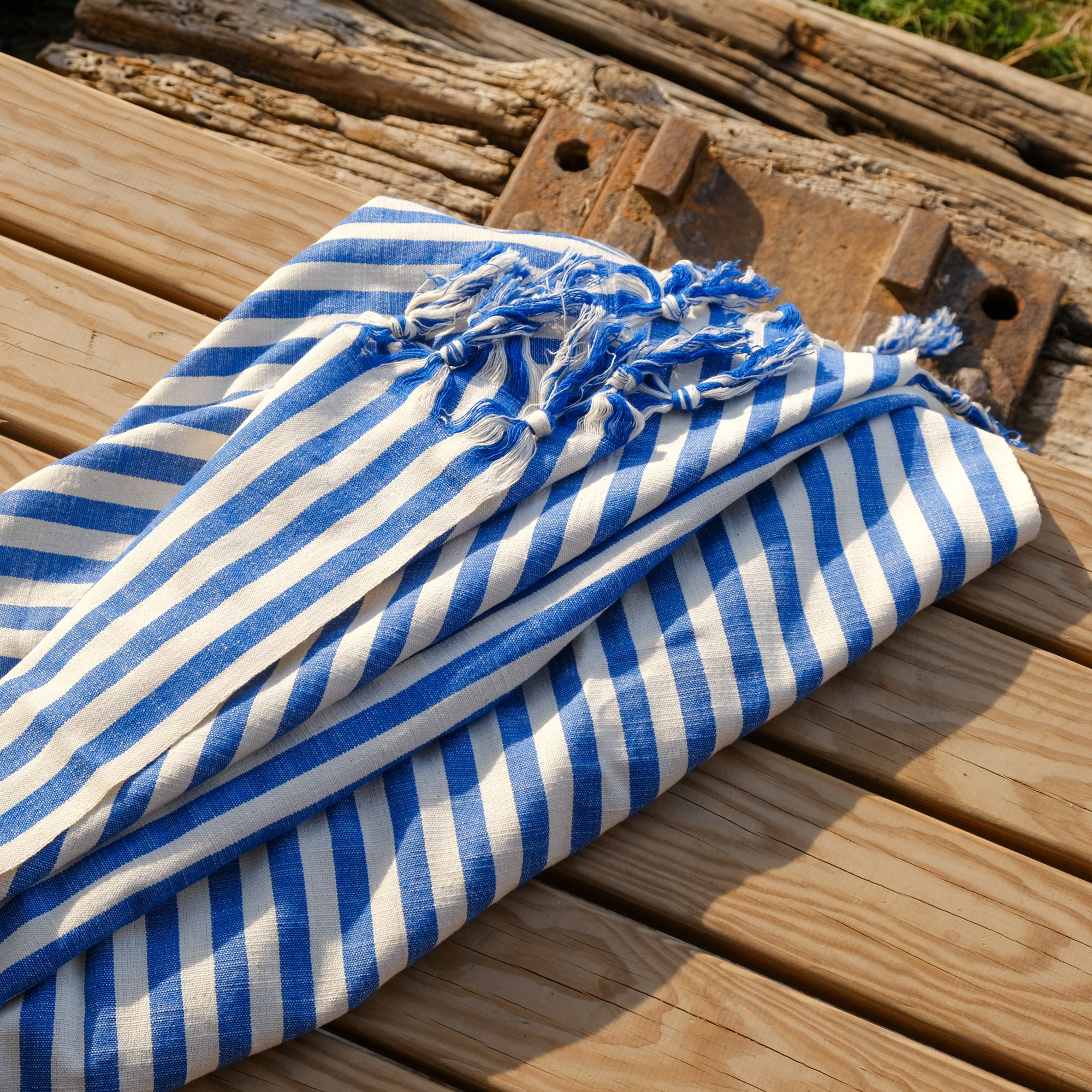 NIGHT El Dokuması Peştemal | Mavi çizgili image 4