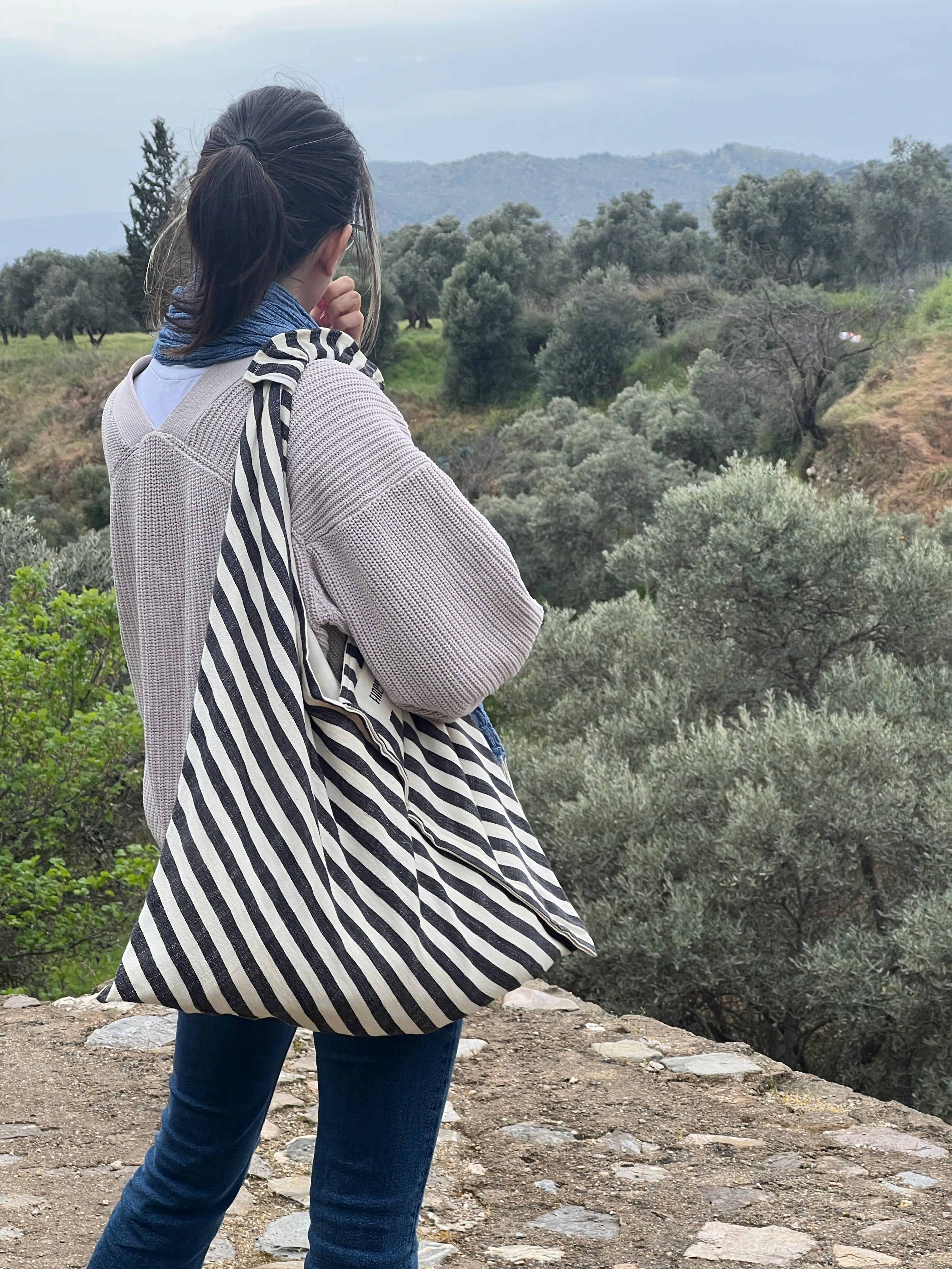 NIGHT Çanta | Siyah Beyaz Çizgili image 3