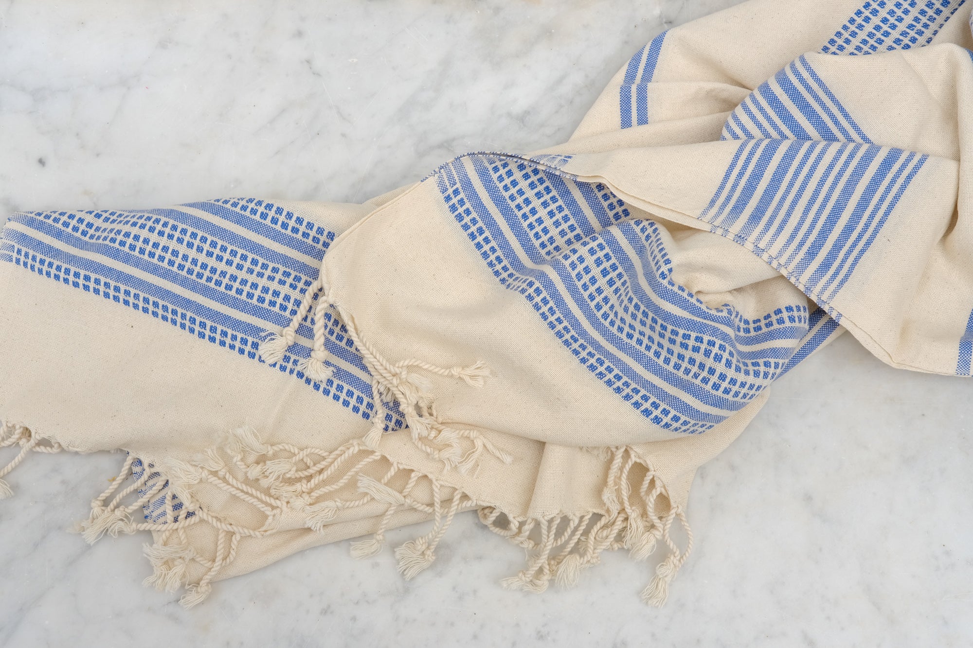 CHARM El Dokuması Peştemal  Mavi Beyaz image 2