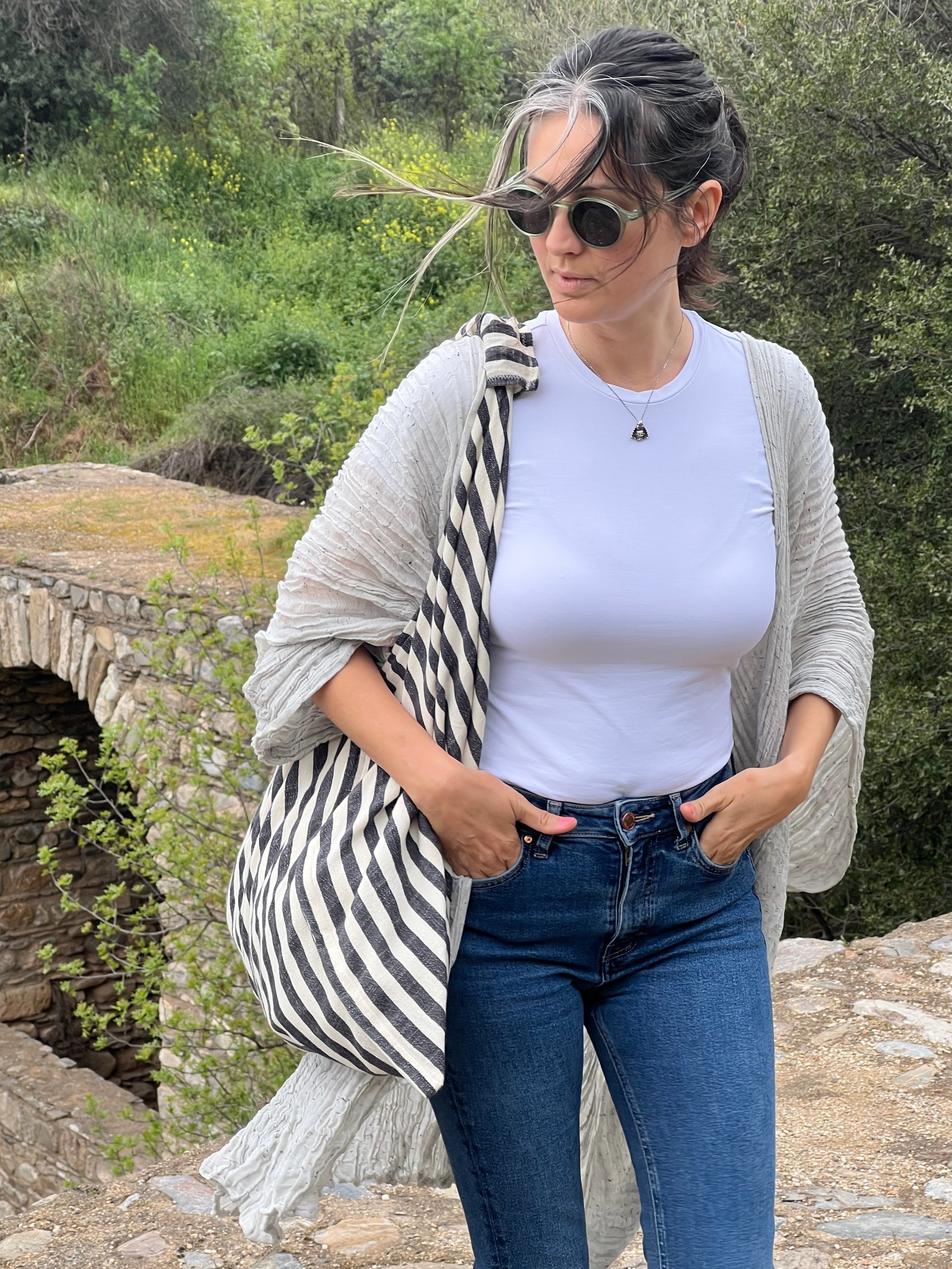 NIGHT Çanta | Siyah Beyaz Çizgili image 4