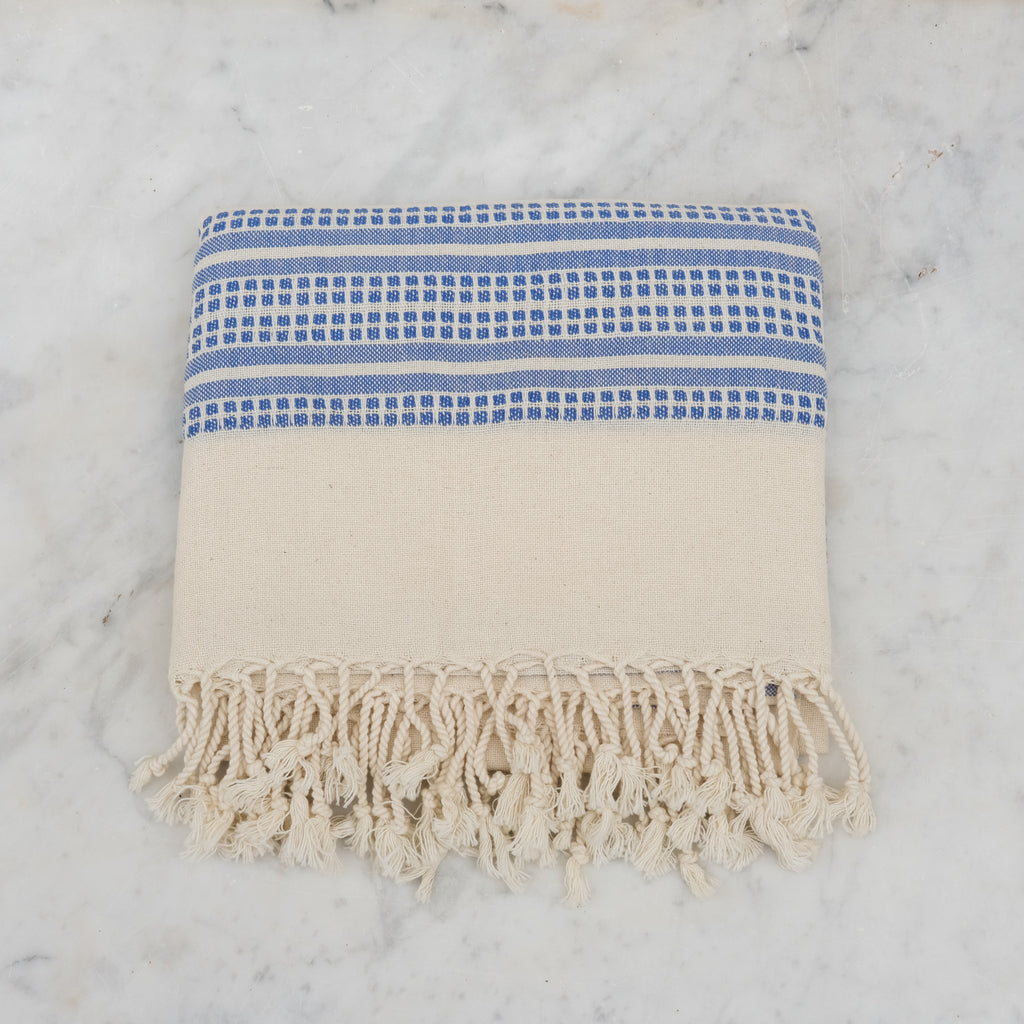 CHARM El Dokuması Peştemal  Mavi Beyaz image 3