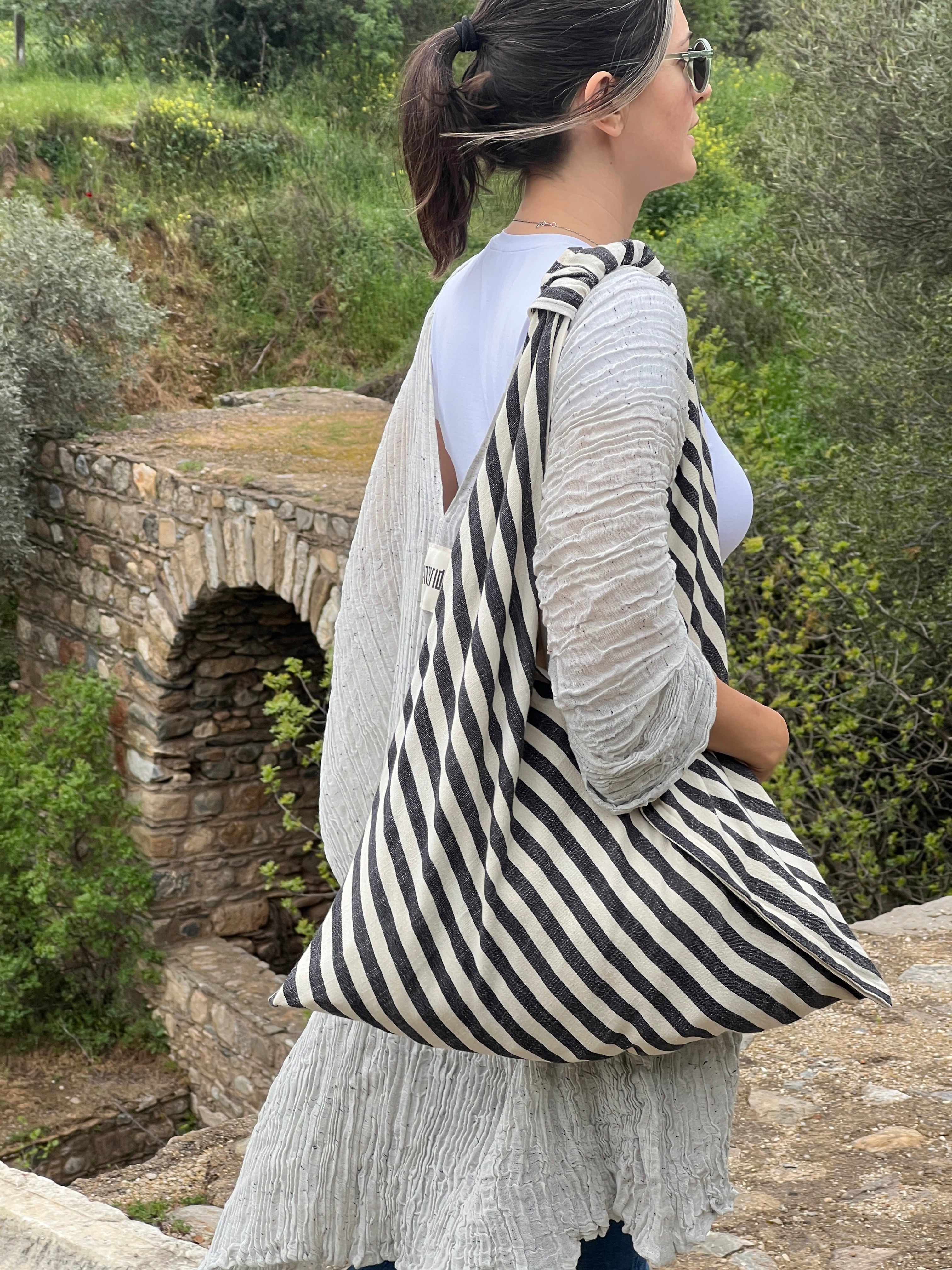 NIGHT Çanta | Siyah Beyaz Çizgili image 1