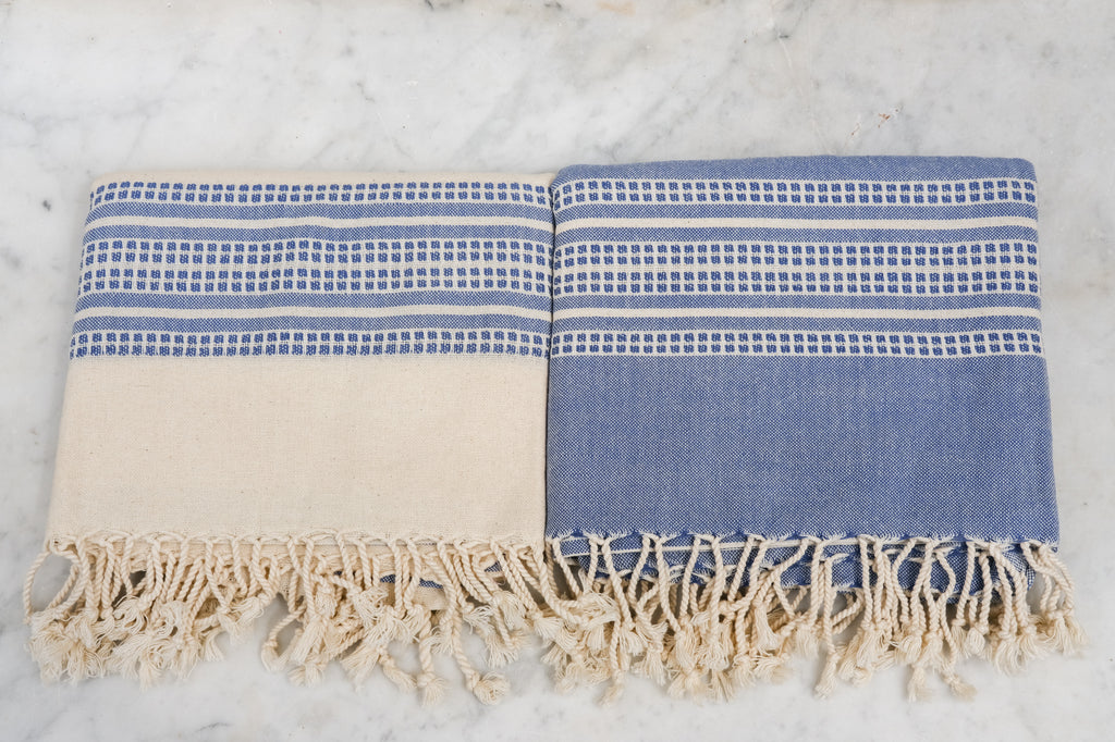 CHARM El Dokuması Peştemal  Mavi Beyaz image 0