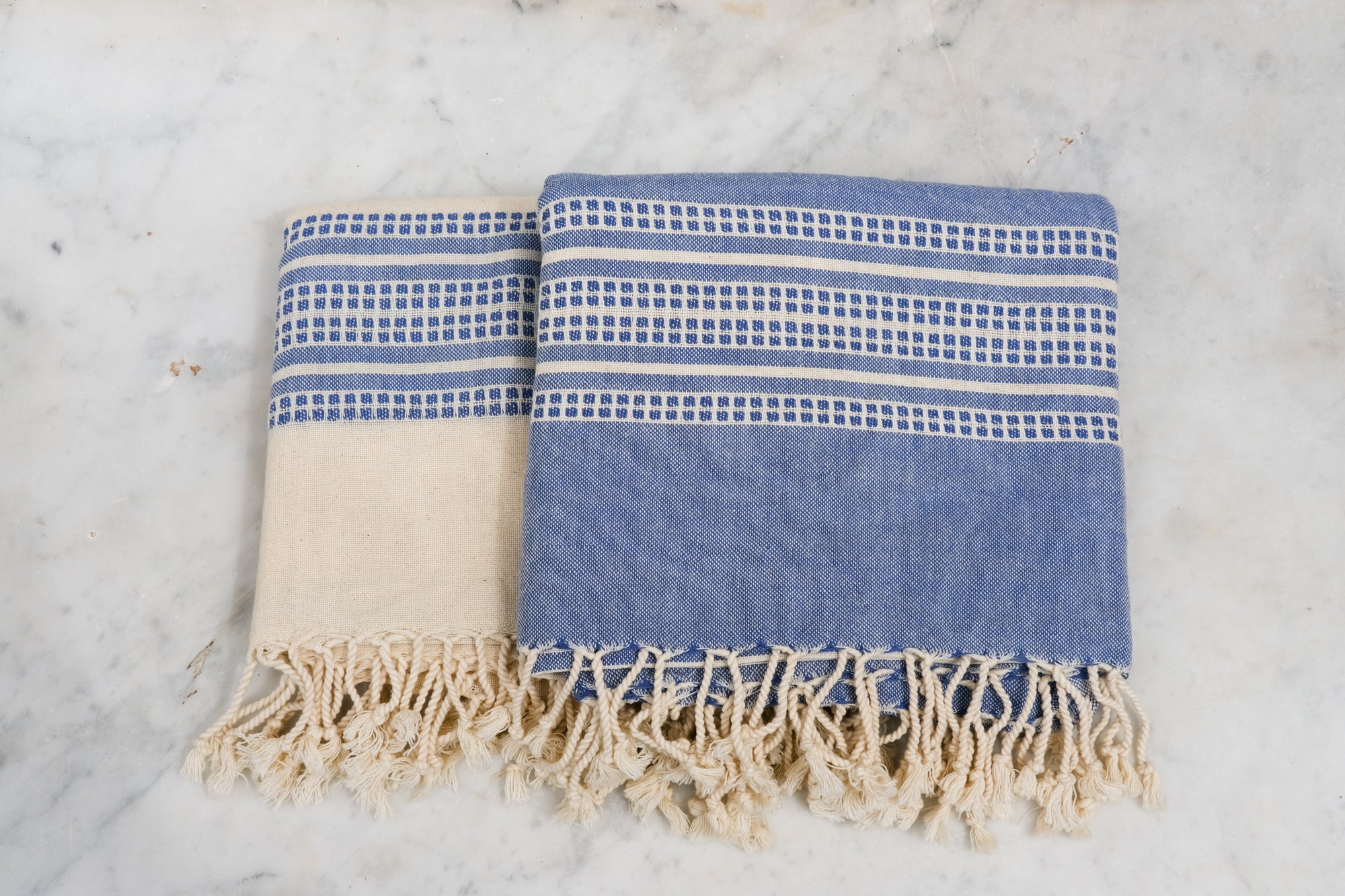 CHARM El Dokuması Peştemal  Mavi Beyaz image 5