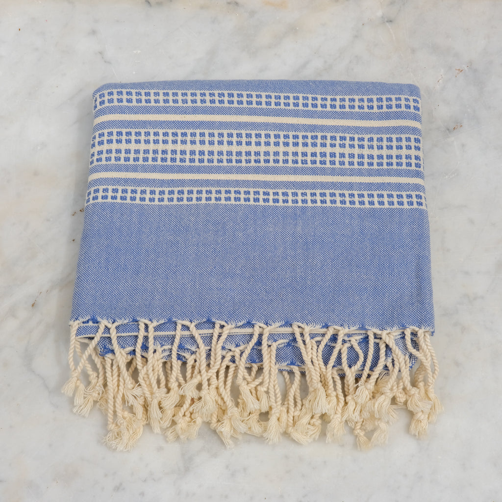 CHARM El Dokuması Peştemal  Mavi Beyaz image 4