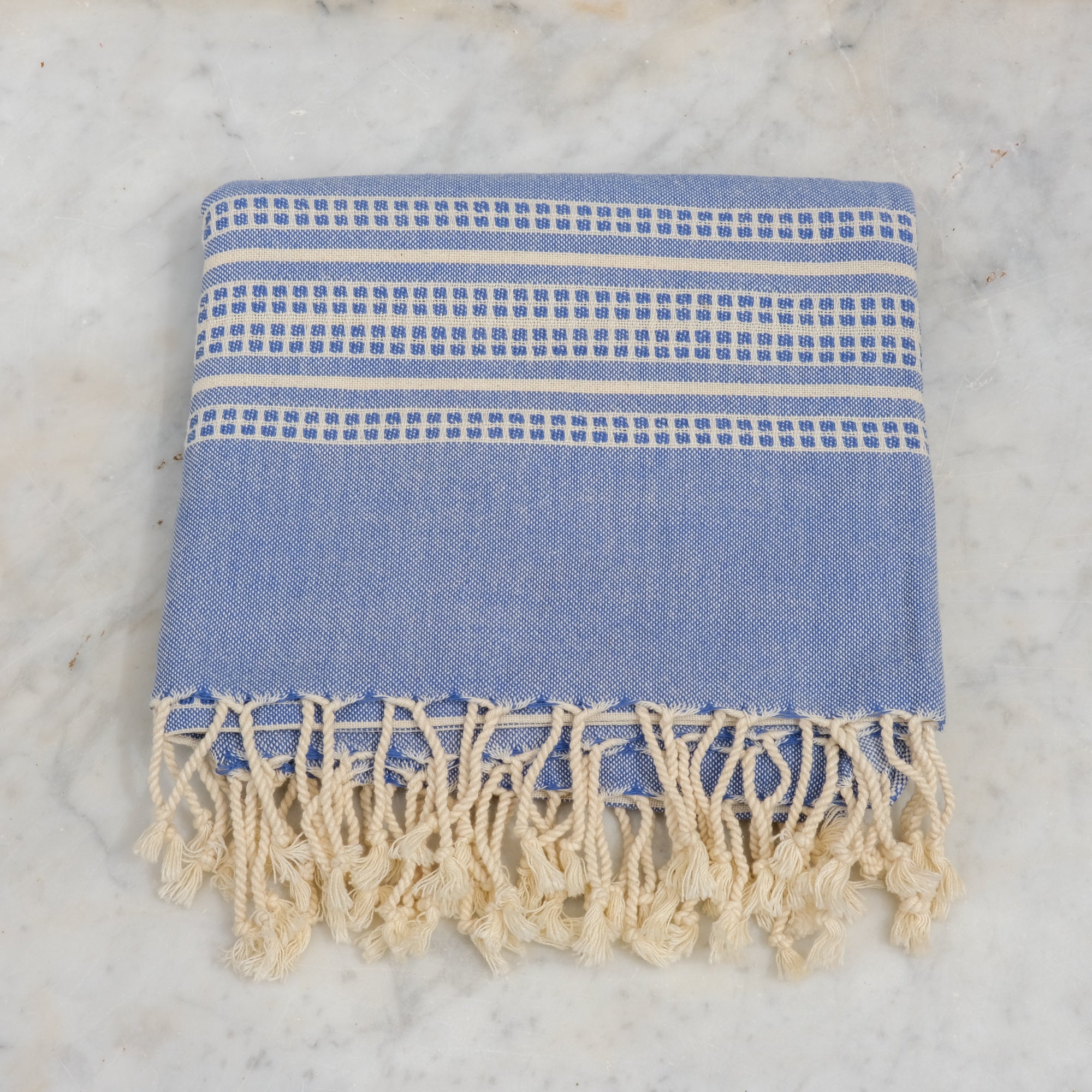 CHARM El Dokuması Peştemal  Mavi Beyaz image 4